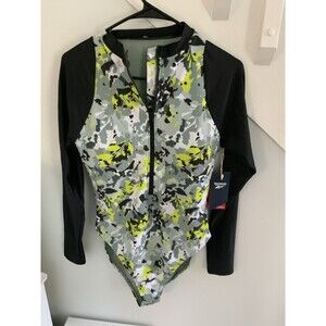 NWT Speedo Floral One Piece Swimsuit Long Sleeve Surf Rash Guard Size Large